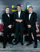 7 May 2014; Former Munster player Marcus Horan, left, with present Munster players Donncha O'Callaghan, centre, and James Coughlan in attendance at the Hibernia College IRUPA Rugby Player Awards 2014. Burlington Hotel, Dublin. Picture credit: Brendan Moran / SPORTSFILE