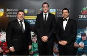 7 May 2014; Leinster's, from left to right, Mike Ross, Devin Toner and Kevin McLaughlin in attendance at the Hibernia College IRUPA Rugby Player Awards 2014. Burlington Hotel, Dublin. Picture credit: Brendan Moran / SPORTSFILE