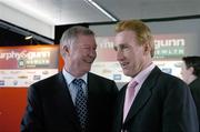 28 February 2006; Irish cycling received a major boost with the launch of the first-ever domestic professional cycling team - Team Murphy and Gunn/Newlyn Group - at the Murphy & Gunn showrooms in Milltown, Dublin. Pictured at the launch is Manchester United manager Sir Alex Ferguson in conversation with Irish cycling legend Sean Kelly. Murphy & Gunn Garage, Milltown, Dublin. Picture credit: Brendan Moran / SPORTSFILE