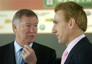 28 February 2006; Irish cycling received a major boost with the launch of the first-ever domestic professional cycling team - Team Murphy and Gunn/Newlyn Group - at the Murphy & Gunn showrooms in Milltown, Dublin. Pictured at the launch is Manchester United manager Sir Alex Ferguson in conversation with Irish cycling legend Sean Kelly. Murphy & Gunn Garage, Milltown, Dublin. Picture credit: Brendan Moran / SPORTSFILE