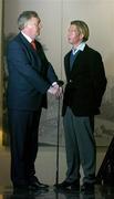 28 February 2006; Minister for Arts, Sport and Tourism, Mr John O’Donoghue T.D., in conversation with irish golfer Noel Fox at the announcement of the 2006 Team Ireland Golf Trust Recipients. Alexander Hotel, Dublin. Picture credit: Brendan Moran / SPORTSFILE