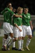 1 March 2006; Damien Duff, Republic of Ireland, celebrates with team-mates Steven Reid, left, John O'Shea, and Ian Harte, right, after scoring his sides first goal. International Friendly, Republic of Ireland v Sweden, Lansdowne Road, Dublin. Picture credit: Brian Lawless / SPORTSFILE