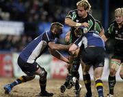 5 March 2006; Matt Lacey, Connacht, is tackled by Bryce Williams, left, and Jamie Heaslip, Leinster. Celtic League 2005-2006, Leinster v Connacht, RDS, Ballsbridge, Dublin. Picture credit: Pat Murphy / SPORTSFILE