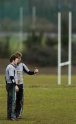 7 March 2006; Wing Andrew Trimble in conversatio with centre Gordon D'Arcy during Ireland rugby squad training. St. Gerard's School, Bray, Co. Wicklow. Picture credit: Brendan Moran / SPORTSFILE