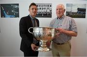 8 May 2014; Goalkeeper with the All-Ireland Football winning Dublin team of 1974 Paddy Cullen and current Dublin footballer Paul Flynn with the Sam Maguire Cup at a 40th anniversary reception hosted by the Dublin Airport Authority. Dublin Airport, Dublin. Picture credit: Stephen McCarthy / SPORTSFILE