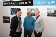 8 May 2014; Bernard Brogan Snr of the All-Ireland Football winning Dublin team of 1974, centre, in conversation with current Dublin footballer Paul Flynn, left, and member of the All-Ireland Football winning Dublin team of 1995 Paul Clarke at a 40th anniversary reception hosted by the Dublin Airport Authority. Dublin Airport, Dublin. Picture credit: Stephen McCarthy / SPORTSFILE