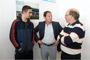 8 May 2014; Andy Roche, right, and Mick Hickey of the All-Ireland Football winning Dublin team of 1974 in conversation with current Dublin footballer James McCarthy at a 40th anniversary reception hosted by the Dublin Airport Authority. Dublin Airport, Dublin. Picture credit: Stephen McCarthy / SPORTSFILE