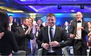 7 May 2014; Leinster and Ireland's Brian O'Driscoll is given a standing ovation while making his way to the stage to be interviewed by MC Scott Quinnell at the Hibernia College IRUPA Rugby Player Awards 2014. Burlington Hotel, Dublin. Picture credit: Brendan Moran / SPORTSFILE