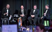 7 May 2014; Ulster's Rory Best, Leinster's Jack McGrath and Ireland head coach Joe Schmidt are interviewed by MC Scott Quinnell at the Hibernia College IRUPA Rugby Player Awards 2014. Burlington Hotel, Dublin. Picture credit: Brendan Moran / SPORTSFILE