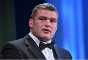 7 May 2014; Leinster's Jack McGrath is interviewed at the Hibernia College IRUPA Rugby Player Awards 2014. Burlington Hotel, Dublin. Picture credit: Brendan Moran / SPORTSFILE