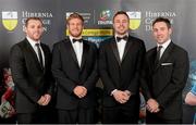 7 May 2014; Ulster players, from left, Darren Cave, Chris Henry, Tommy Bowe and Paddy Wallace in attendance at the Hibernia College IRUPA Rugby Player Awards 2014. Burlington Hotel, Dublin. Picture credit: Brendan Moran / SPORTSFILE