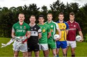 8 May 2014; In attendance at the launch of the 2014 Connacht GAA Football Championship are, from left to right, Andy Moran, Mayo, Adrian Marren, Sligo, Emlyn Mulligan, Leitrim, Mark Gottche, London, Niall Carty, Roscommon, and Paul Conroy, Galway. Connacht GAA Centre, Bekan, Claremorris, Co. Mayo. Picture credit: Diarmuid Greene / SPORTSFILE