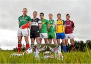 8 May 2014; In attendance at the launch of the 2014 Connacht GAA Football Championship are, from left to right, Andy Moran, Mayo, Adrian Marren, Sligo, Emlyn Mulligan, Leitrim, Mark Gottche, London, Niall Carty, Roscommon, and Paul Conroy, Galway. Connacht GAA Centre, Bekan, Claremorris, Co. Mayo. Picture credit: Diarmuid Greene / SPORTSFILE