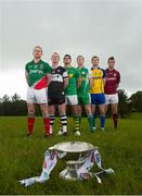 8 May 2014; In attendance at the launch of the 2014 Connacht GAA Football Championship are, from left to right, Andy Moran, Mayo, Adrian Marren, Sligo, Emlyn Mulligan, Leitrim, Mark Gottche, London, Niall Carty, Roscommon, and Paul Conroy, Galway. Connacht GAA Centre, Bekan, Claremorris, Co. Mayo. Picture credit: Diarmuid Greene / SPORTSFILE