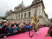 8 May 2014; Nicolas Roche, Tinkoff Saxo, Russia, is presented to the crowd during the team presentation at the Giro d'Italia opening cermony. City Hall, Belfast, Co. Antrim. Picture credit: Stephen McMahon / SPORTSFILE