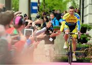 8 May 2014; Nicholas Roche, Tinkoff Saxo, during the team presentation at the Giro d'Italia opening cermony. City Hall, Belfast, Co. Antrim. Picture credit: Stephen McMahon / SPORTSFILE