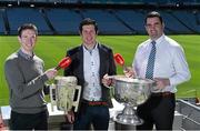 9 May 2014; Pictured at the launch of Newstalk 106-108 fm's coverage schedule of the 2014 GAA All-Ireland Senior Championships are Limerick hurler Seamus Hickey, left, Tyrone footballer Sean Cavanagh, centre, and Donegal footballer Paul Durcan. Newstalk's Off the Ball team also revealed an all-star panel that will join the team in delivering the best GAA coverage and analysis on national radio. Croke Park, Dublin. Picture credit: Ramsey Cardy / SPORTSFILE