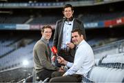 9 May 2014; Pictured at the launch of Newstalk 106-108 fm's coverage schedule of the 2014 GAA All-Ireland Senior Championships are Limerick hurler Seamus Hickey, left, Tyrone footballer Sean Cavanagh, centre, and Donegal footballer Paul Durcan. Newstalk's Off the Ball team also revealed an all-star panel that will join the team in delivering the best GAA coverage and analysis on national radio. Croke Park, Dublin. Picture credit: Ramsey Cardy / SPORTSFILE