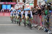 9 May 2014; Orica Greenedge compete in the Team Time Trial event at Titanic Quarter during stage 1 of the Giro d'Italia 2014. Belfast, Co. Antrim. Picture credit: Stephen McCarthy / SPORTSFILE