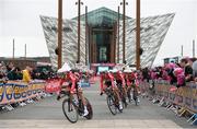 9 May 2014; Lotto Belisol compete in the Team Time Trial event at Titanic Quarter during stage 1 of the Giro d'Italia 2014. Belfast, Co. Antrim. Picture credit: Stephen McCarthy / SPORTSFILE