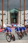 9 May 2014; Team Française des Jeux compete in the Team Time Trial event at Titanic Quarter during stage 1 of the Giro d'Italia 2014. Belfast, Co. Antrim. Picture credit: Stephen McCarthy / SPORTSFILE