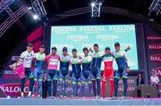 9 May 2014; Orica Greenedge riders after winning the Team Time Trial event at Belfast City Hall during stage 1 of the Giro d'Italia 2014. Belfast, Co. Antrim. Picture credit: Stephen McMahon / SPORTSFILE