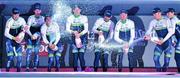 9 May 2014; Orica Greenedge celebrate after winning the Team Time Trial event during stage 1 in the Giro d'Italia 2014. Belfast, Co. Antrim. Picture credit: Stephen McMahon / SPORTSFILE