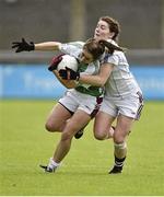 10 May 2014; Karen Hegarty, Westmeath, in action against Orla Dixon, Galway. TESCO Ladies National Football League Division 2 Final, Galway v Westmeath, Parnell Park, Dublin. Picture credit: Barry Cregg / SPORTSFILE