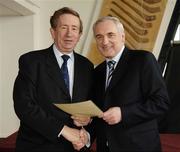 6 March 2006; An Taoiseach, Bertie Ahern, TD, who presented a certificate to Croke Park Chief Steward John Leonard one of the first Sports Stadium Stewards to have qualified under a new scheme set up by the GAA, the FAI and the IRFU and coordinated by FETAC. Croke Park, Dublin. Picture credit: Ray McManus / SPORTSFILE
