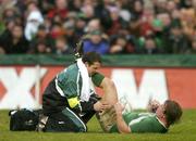 11 March 2006; Jerry Flannery, Ireland, is attended to by team physio Cameron Steele. RBS 6 Nations 2005-2006, Ireland v Scotland, Lansdowne Road, Dublin. Picture credit: Brendan Moran / SPORTSFILE