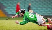 12 March 2006; Mark Keane, Limerick, is tackled by John Tennyson, Kilkenny which resulted in a penalty. Allianz National Hurling League, Division 1B, Round 3, Limerick v Kilkenny, Gaelic Grounds, Limerick. Picture credit: Kieran Clancy / SPORTSFILE