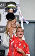 10 May 2014; Cork captain Briege Corkery lifts the cup. TESCO Ladies National Football League Division 1 Final, Cork v Dublin, Parnell Park, Dublin. Picture credit: Barry Cregg / SPORTSFILE