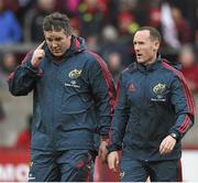 10 May 2014; Munster forwards coach Anthony Foley, left, with skills coach Ian Costello ahead of the game. Celtic League 2013/14, Round 22, Munster v Ulster, Thomond Park, Limerick. Picture credit: Diarmuid Greene / SPORTSFILE