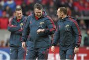 10 May 2014; Munster forwards coach Anthony Foley, center, with skills coach Ian Costello ahead of the game. Celtic League 2013/14, Round 22, Munster v Ulster, Thomond Park, Limerick. Picture credit: Diarmuid Greene / SPORTSFILE
