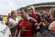 10 May 2014; Munster's Damien Varley and Paul O'Connell leave the pitch after defeat to Ulster. Celtic League 2013/14, Round 22, Munster v Ulster, Thomond Park, Limerick. Picture credit: Diarmuid Greene / SPORTSFILE