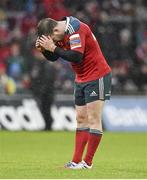 10 May 2014; Munster's JJ Hanrahan reacts after missing a late drop goal attempt. Celtic League 2013/14, Round 22, Munster v Ulster, Thomond Park, Limerick. Picture credit: Diarmuid Greene / SPORTSFILE