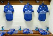 10 May 2014; The playing kit of Leinster players, Jamie Heaslip, left, Jordi Murphy and Sean O'Brien, right, Sean O'Brien in the dressing room before the game. Celtic League 2013/14, Round 22, Leinster v Edinburgh, RDS, Ballsbridge, Dublin. Picture credit: Brendan Moran / SPORTSFILE