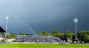 10 May 2014; A general view of the action between Leinster and Edinburgh as a rainbow forms in the sky. Celtic League 2013/14, Round 22, Leinster v Edinburgh, RDS, Ballsbridge, Dublin. Picture credit: Brendan Moran / SPORTSFILE