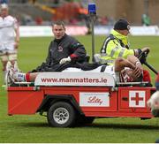 10 May 2014; Nick Williams, Ulster, is stretchered off the pitch. Celtic League 2013/14, Round 22, Munster v Ulster, Thomond Park, Limerick. Picture credit: John Dickson / SPORTSFILE