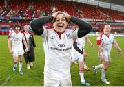 10 May 2014; Sean Doyle, Ulster, celebrates after the game. Celtic League 2013/14, Round 22, Munster v Ulster, Thomond Park, Limerick. Picture credit: John Dickson / SPORTSFILE