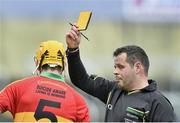 11 May 2014; Referee Christopher Browne, shows a second yellow card to Hugh Patrick O'Byrne, Carlow, and sends the player off. GAA All-Ireland Senior Hurling Championship Qualifier Group, Round 3, Laois v Carlow, O'Moore Park, Portlaoise, Co. Laois. Picture credit: David Maher / SPORTSFILE