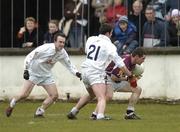 12 March 2006; Declan Meehan, Galway, in action against Padraig O'Neill, 21, and Tadgh Fennin, Kildare. Allianz National Football League, Division 1B, Round 4, Kildare v Galway, St. Conleth's Park, Newbridge, Co. Kildare. Picture credit: Pat Murphy / SPORTSFILE