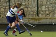 14 March 2006; Chloe Watkins, St. Andrews, scores a goal in the final minutes of the game despite the attention of Sara Gunning, Mount Sackville. Leinster Schoolgirls Cup Final, Minor A, Mount Sackville v St. Andrews, Grange Road, Rathfarnham, Dublin. Picture credit: Ciara Lyster / SPORTSFILE