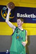 13 March 2006; St. Aidans Cootehill captain Cathal McCabe lifts the cup. Schools League Basketball Finals, Boys U16B Final, Colaiste Eoin v St. Aidans Cootehill, National Basketball Arena, Tallaght, Dublin. Picture credit: Damien Eagers / SPORTSFILE