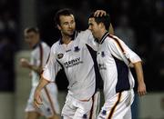 14 March 2006; Paul Keegan, left, Drogheda United, celebrates after scoring his sides first goal with team-mate Stephen Bradley. Setanta Cup, Group 1, Drogheda United v Portadown, United Park, Drogheda, Co. Louth. Picture credit: David Maher / SPORTSFILE