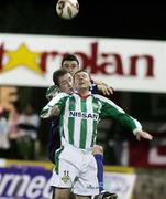 14 March 2006; Billy Woods, Cork City, contests an aerial ball with Timmy Adamson, Dungannon Swifts. Setanta Cup, Group 1, Dungannon Swifts v Cork City, Stangmore Park, Dungannon, Co. Tyrone. Picture credit: Oliver McVeigh / SPORTSFILE