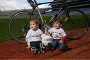 12 May 2014; Pictured at the launch of The John Kelly ‘Road to Croker’ Charity Cycle with Nurney GAA and the Irish Kidney Association are Caoimhe Murphy, aged 3, left, and Donnacha Shaughnessy, aged 2, both from Nurney. Nurney GAA Club, Co. Kildare, in conjunction with The Irish Kidney Association has organised The John Kelly ‘Road to Croker' Charity Cycle with the event taking place on Sunday June 22nd. The 65 km cycle from Nurney to GAA Headquarters commemorates John Kelly one of the club’s outstanding members who passed away last August. All cycling enthusiasts are welcome to take part and the 'Club Challenge' section allows participants to not only support this worthy cause but also raise sponsorship for your club/organisation. To register or for further details contact Pauline on 086 6633402 or email roadtocroker2014@gmail.com. Croke Park, Dublin. Picture credit: Piaras Ó Mídheach / SPORTSFILE