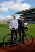 12 May 2014; Pictured at launch of The John Kelly ‘Road to Croker’ Charity Cycle with Nurney GAA and the Irish Kidney Association are Syl Merrins, left, Leinster GAA Treasurer and Mikey Conway, Kildare footballer, both from Nurney GAA. Nurney GAA Club, Co. Kildare, in conjunction with The Irish Kidney Association has organised The John Kelly ‘Road to Croker' Charity Cycle with the event taking place on Sunday June 22nd. The 65 km cycle from Nurney to GAA Headquarters commemorates John Kelly one of the club’s outstanding members who passed away last August. All cycling enthusiasts are welcome to take part and the 'Club Challenge' section allows participants to not only support this worthy cause but also raise sponsorship for your club/organisation. To register or for further details contact Pauline on 086 6633402 or email roadtocroker2014@gmail.com. Croke Park, Dublin. Picture credit: Piaras Ó Mídheach / SPORTSFILE
