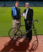 12 May 2014; Pictured at launch of The John Kelly ‘Road to Croker’ Charity Cycle with Nurney GAA and the Irish Kidney Association are former Dublin footballer Barry Cahill, left, with Dr David Hickey, team doctor for the Dublin Senior football team and Director of the National Kidney and Pancreas Transplant Programme. Nurney GAA Club, Co. Kildare, in conjunction with The Irish Kidney Association has organised The John Kelly ‘Road to Croker' Charity Cycle with the event taking place on Sunday June 22nd. The 65 km cycle from Nurney to GAA Headquarters commemorates John Kelly one of the club’s outstanding members who passed away last August. All cycling enthusiasts are welcome to take part and the 'Club Challenge' section allows participants to not only support this worthy cause but also raise sponsorship for your club/organisation. To register or for further details contact Pauline on 086 6633402 or email roadtocroker2014@gmail.com. Croke Park, Dublin. Picture credit: Piaras Ó Mídheach / SPORTSFILE