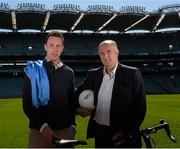 12 May 2014; Pictured at launch of The John Kelly ‘Road to Croker’ Charity Cycle with Nurney GAA and the Irish Kidney Association are former Dublin footballer Barry Cahill, left, with Dr David Hickey, team doctor for the Dublin Senior football team and Director of the National Kidney and Pancreas Transplant Programme. Nurney GAA Club, Co. Kildare, in conjunction with The Irish Kidney Association has organised The John Kelly ‘Road to Croker' Charity Cycle with the event taking place on Sunday June 22nd. The 65 km cycle from Nurney to GAA Headquarters commemorates John Kelly one of the club’s outstanding members who passed away last August. All cycling enthusiasts are welcome to take part and the 'Club Challenge' section allows participants to not only support this worthy cause but also raise sponsorship for your club/organisation. To register or for further details contact Pauline on 086 6633402 or email roadtocroker2014@gmail.com. Croke Park, Dublin. Picture credit: Piaras Ó Mídheach / SPORTSFILE